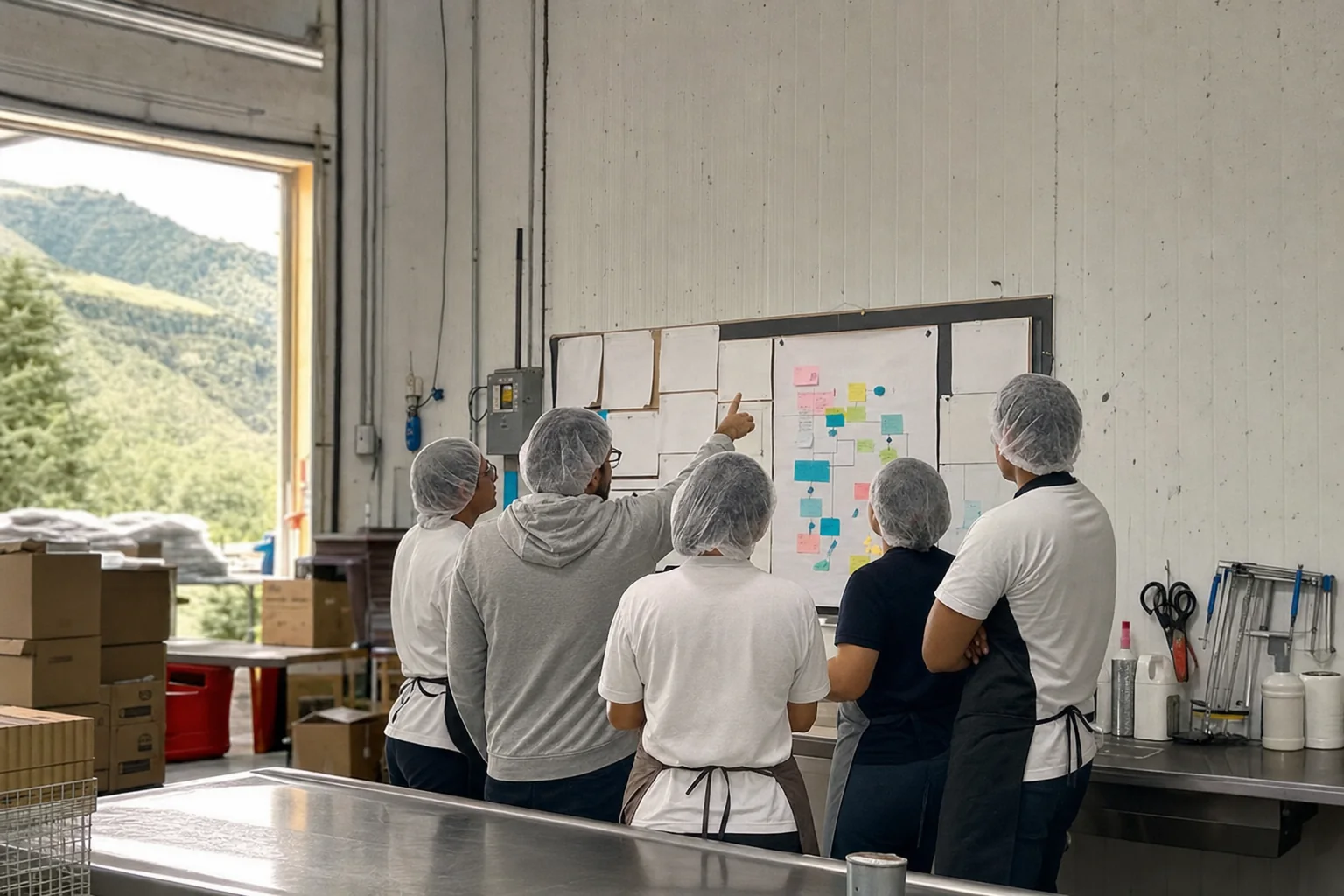 Equipo agroalimentario revisa colectivamente un proceso de trabajo